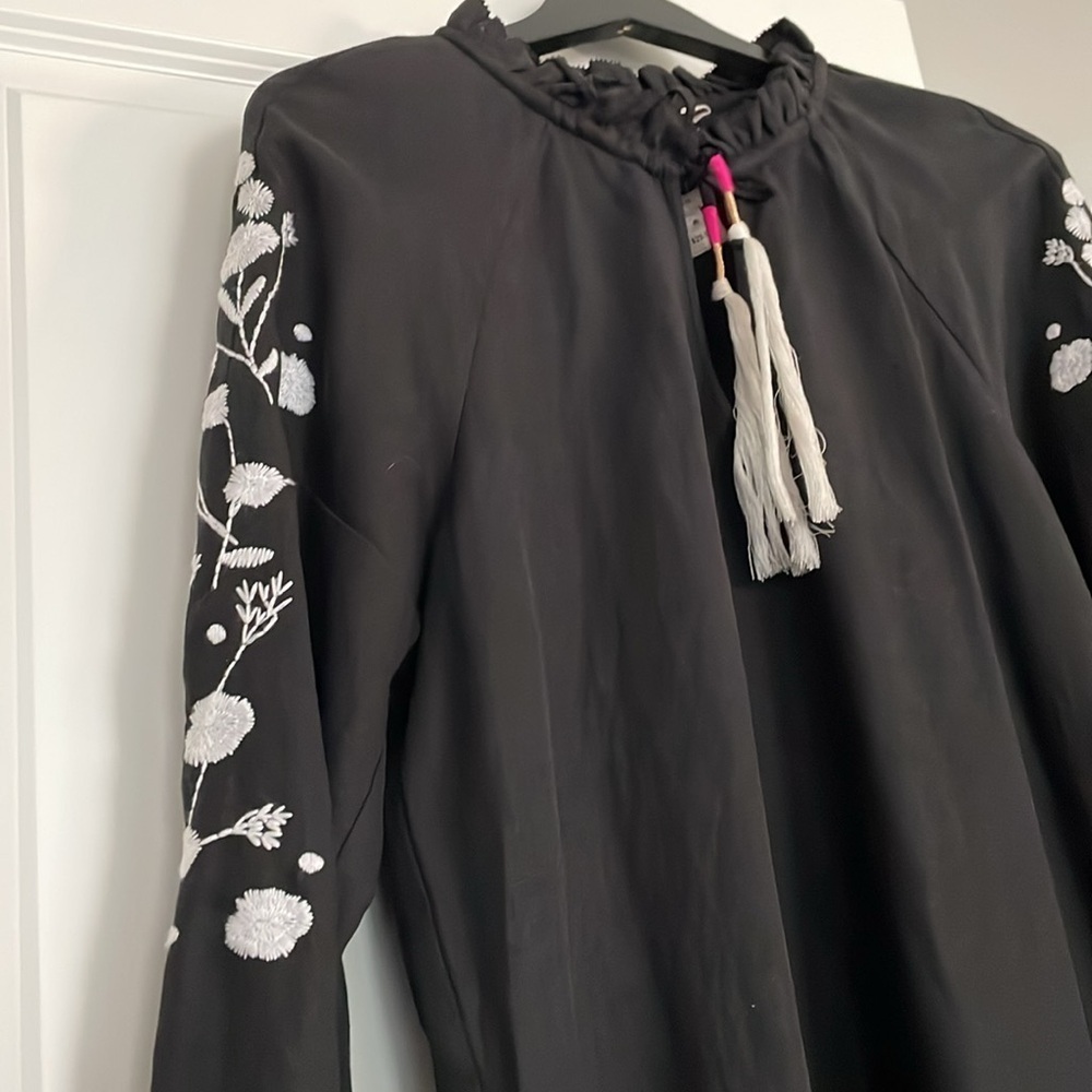 Dolan at Anthropologie Embroidered Shift Dress SizeM Black Ruffled Bohemian NWOT